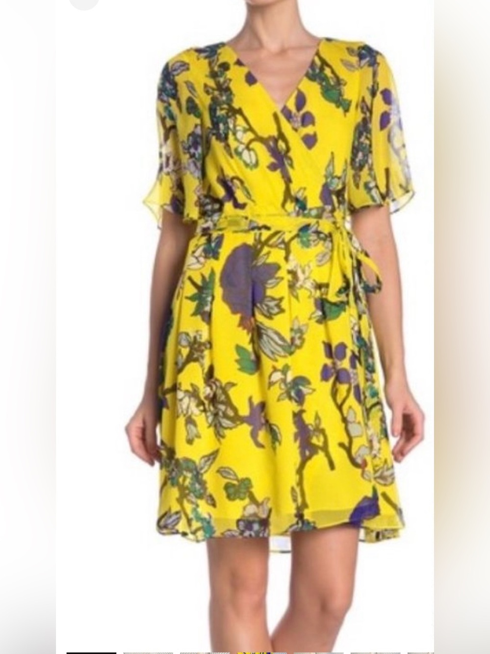 Diane Von Furstenberg Yellow Floral Wrap Mini Dress